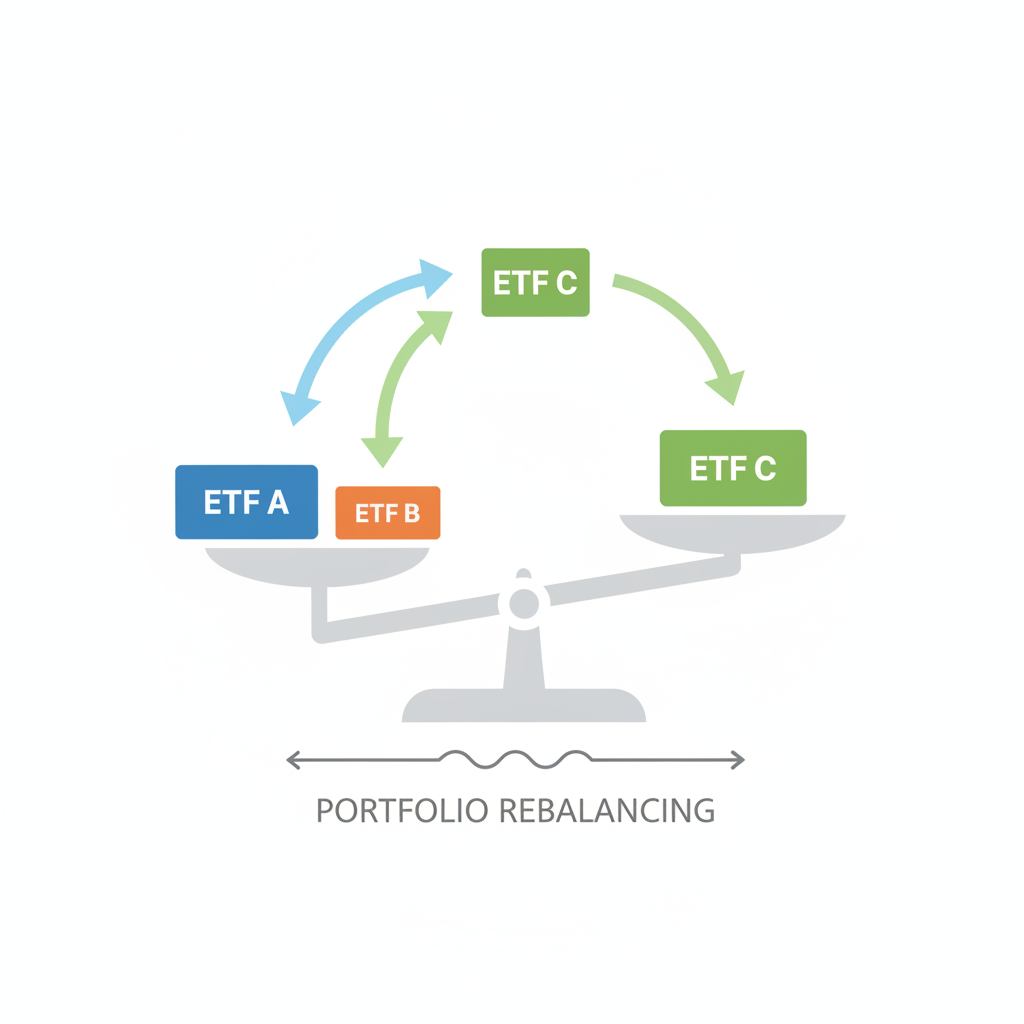 ETF 포트폴리오에서 비중을 조절하는 리밸런싱 과정을 설명하는 개념 이미지