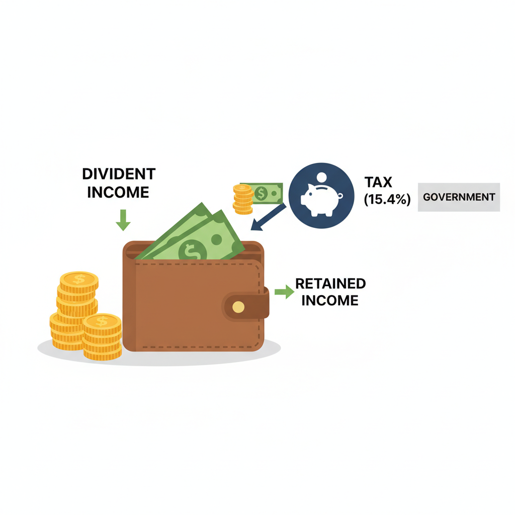 월배당 ETF에서 배당금 수령 시 세금 15.4퍼센트가 차감되는 구조를 설명한 이미지