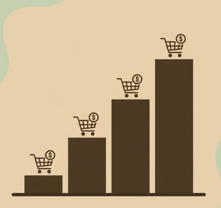 가격이 내려갈수록 단계적으로 분할매수하는 구조를 단순한 계단형 그래프로 표현한 일러스트