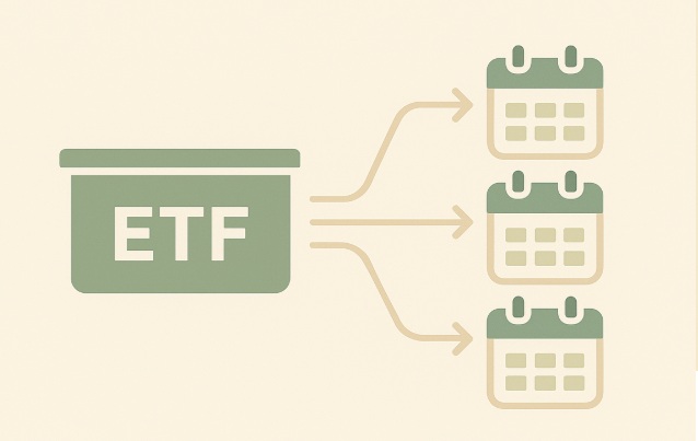 배당 ETF를 적립식으로 나누어 매수하는 흐름을 단순한 선 그래프로 표현한 미니멀 일러스트
