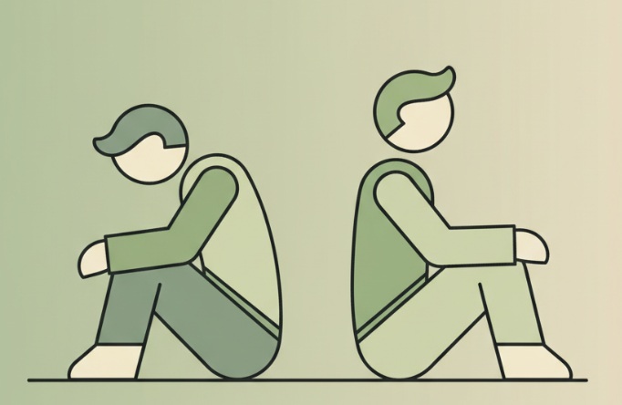 무너진 마음이 점차 회복되는 모습을 상징하는 미니멀한 사람 이미지