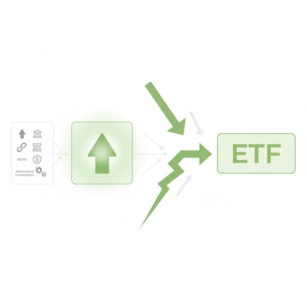 ETF가 특정 자산군에 과도하게 집중될 때 발생하는 위험을 단순한 도식으로 표현한 그림