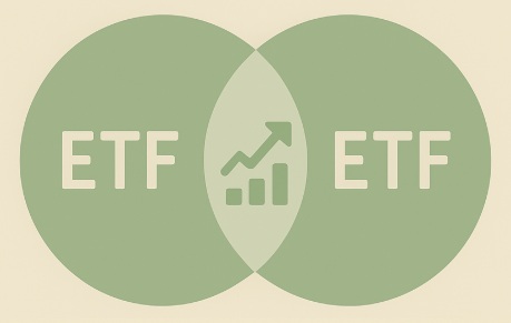 두 ETF가 같은 종목을 중복 보유하고 있는 상황을 겹치는 원형으로 표현한 미니멀 다이어그램