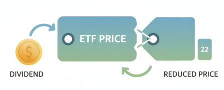 배당락일에 배당이 분리되고 ETF 가격이 조정되는 구조를 단순하게 표현한 개념 일러스트