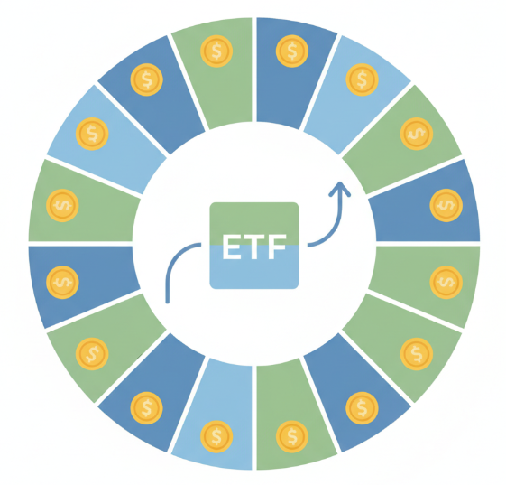 월배당 ETF가 1월부터 12월까지 매달 배당을 지급하는 흐름을 한눈에 보여주는 연간 배당 캘린더 이미지
