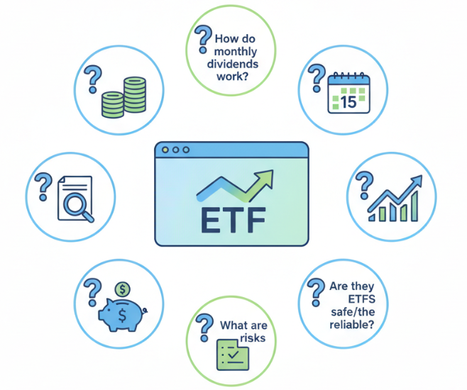 월배당 ETF에 대해 투자자들이 가장 자주 묻는 질문들을 한눈에 정리한 FAQ 개념 이미지