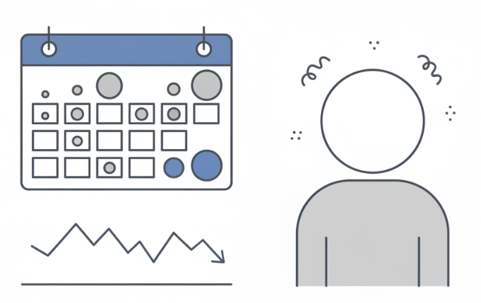 월배당 ETF 투자 중 배당 감소나 가격 하락으로 인해 투자자의 감정이 흔들리는 상황을 표현한 설명 이미지