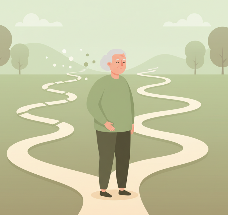 은퇴 후 인간관계가 자연스럽게 변화하는 과정을 상징적으로 표현한 고품질 일러스트 이미지