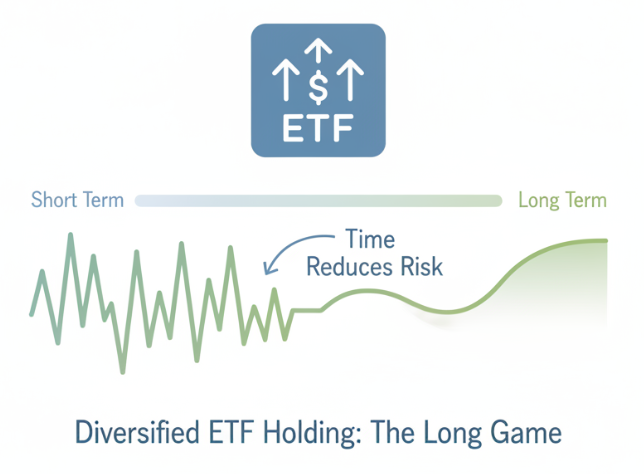 시간이 지날수록 변동성이 완화되는 ETF 장기 보유의 구조를 설명한 개념 이미지