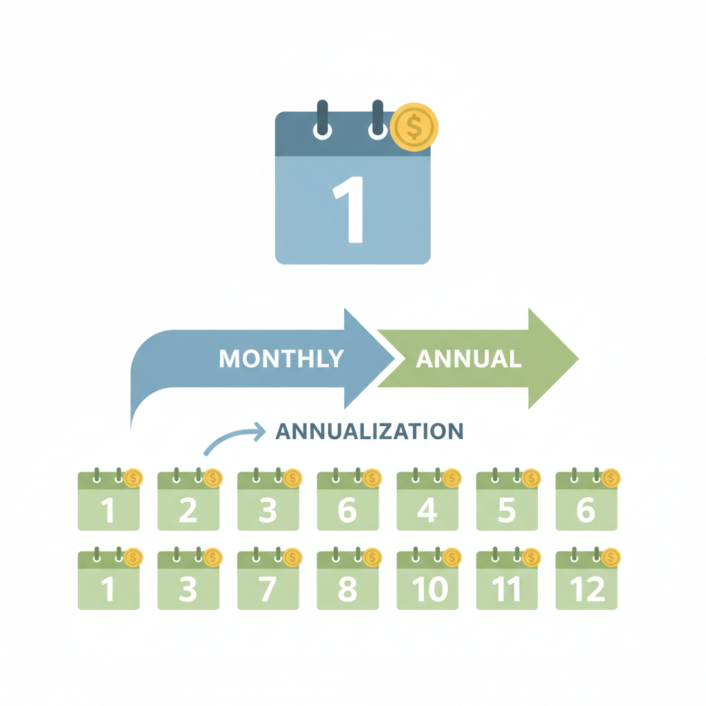 월배당이 12개월 기준의 연환산 배당금으로 계산되는 구조를 단순하게 표현한 도식