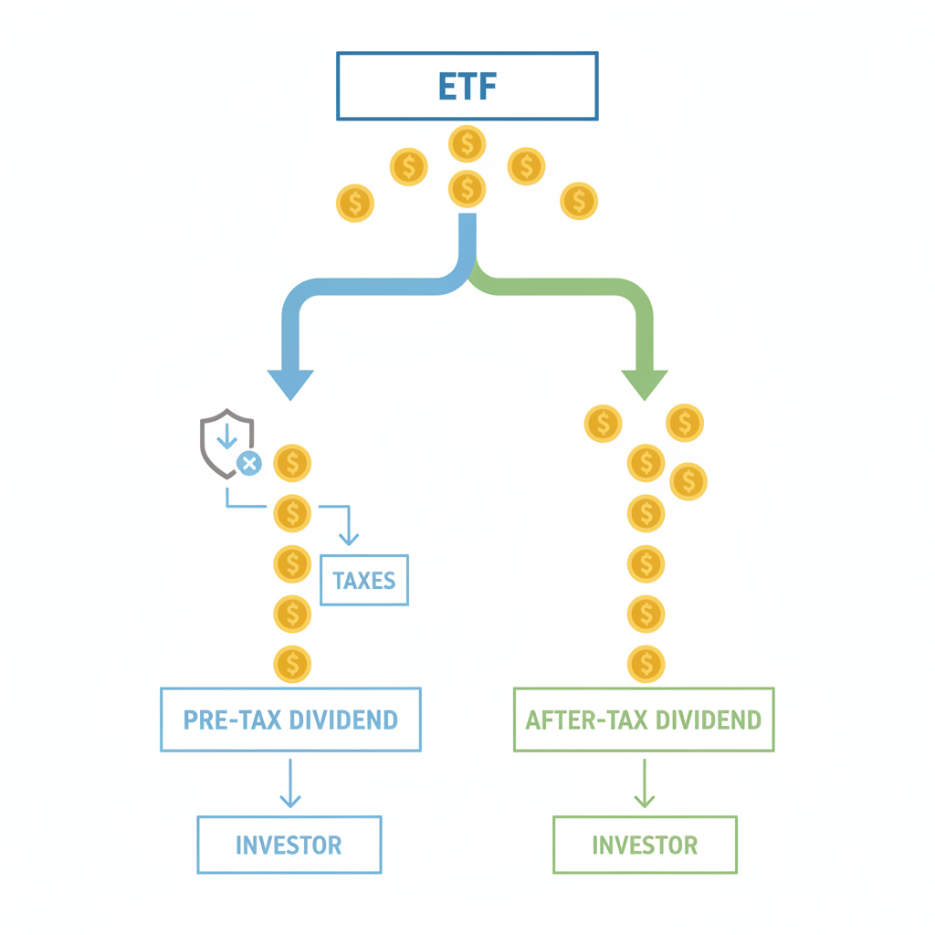 세전 배당금과 세후 배당금이 분리되어 흐르는 모습을 나타낸 구조도