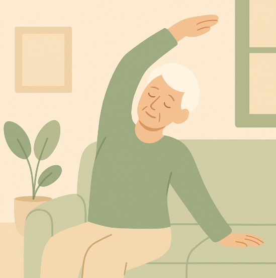 은퇴 후 건강 관리를 상징하는 가벼운 스트레칭 이미지