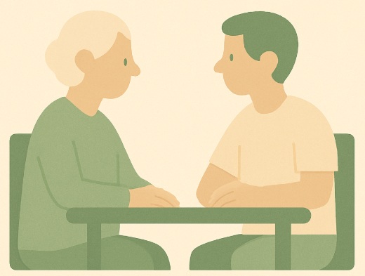 은퇴 후 대화와 관계를 상징하는 두 사람의 대화 이미지