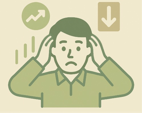 단기 투자자가 잦은 가격 변동과 알림에 대응하는 장면을 단순하게 표현한 일러스트